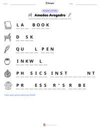 Amedeo Avogadro printable worksheet preview