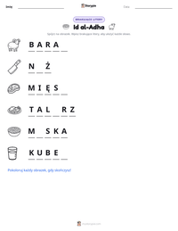 Podgląd drukowalnego arkusza ćwiczeń Id al-Adha
