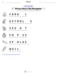 Prince Henry the Navigator printable worksheet preview