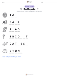 Earthquake printable worksheet preview