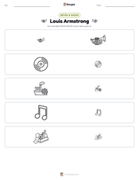 Louis Armstrong yazdırılabilir çalışma sayfası önizlemesi