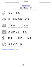 Blues printable worksheet preview
