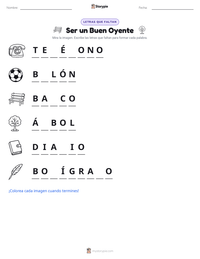 Vista previa de la hoja de trabajo imprimible de Ser un Buen Oyente