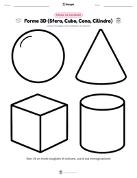 Pagina da colorare di Forme 3D (Sfera, Cubo, Cono, Cilindro) per bambini