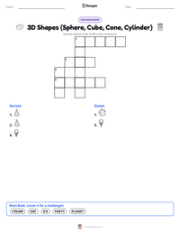 3D Shapes (Sphere, Cube, Cone, Cylinder) printable worksheet preview