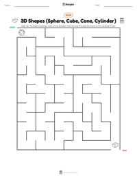 3D Shapes (Sphere, Cube, Cone, Cylinder) printable worksheet preview