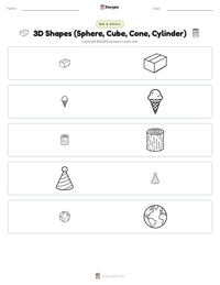 3D Shapes (Sphere, Cube, Cone, Cylinder) printable worksheet preview