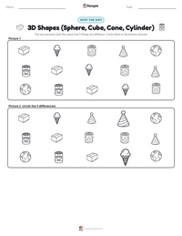 3D Shapes (Sphere, Cube, Cone, Cylinder) printable worksheet preview