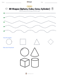 3D Shapes (Sphere, Cube, Cone, Cylinder) printable worksheet preview