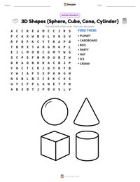 3D Shapes (Sphere, Cube, Cone, Cylinder) printable worksheet preview