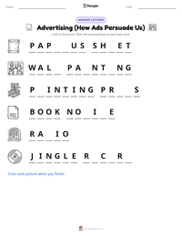 Advertising (How Ads Persuade Us) printable worksheet preview