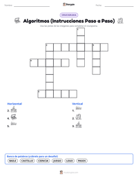 Vista previa de la hoja de trabajo imprimible de Algoritmos (Instrucciones Paso a Paso)