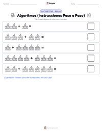 Vista previa de la hoja de trabajo imprimible de Algoritmos (Instrucciones Paso a Paso)