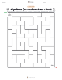 Vista previa de la hoja de trabajo imprimible de Algoritmos (Instrucciones Paso a Paso)