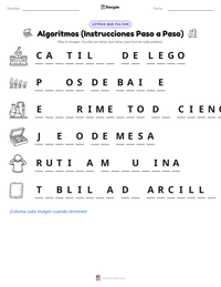 Vista previa de la hoja de trabajo imprimible de Algoritmos (Instrucciones Paso a Paso)