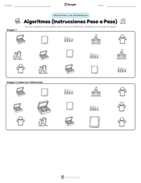 Vista previa de la hoja de trabajo imprimible de Algoritmos (Instrucciones Paso a Paso)