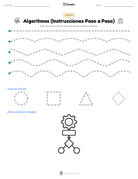 Vista previa de la hoja de trabajo imprimible de Algoritmos (Instrucciones Paso a Paso)