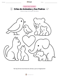 Página para colorear de Crías de Animales y Sus Padres para niños