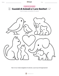 Pagina da colorare di Cuccioli di Animali e i Loro Genitori per bambini