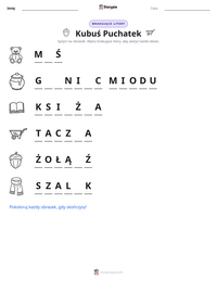 Podgląd drukowalnego arkusza ćwiczeń Kubuś Puchatek