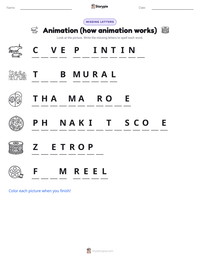 Animation (how animation works) printable worksheet preview