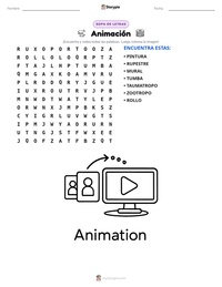 Vista previa de la hoja de trabajo imprimible de Animación