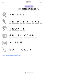 Althea Gibson printable worksheet preview