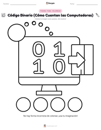 Página para colorear de Código Binario (Cómo Cuentan las Computadoras) para niños
