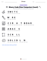 Binary Code (How Computers Count) printable worksheet preview