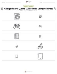 Vista previa de la hoja de trabajo imprimible de Código Binario (Cómo Cuentan las Computadoras)