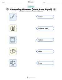 Comparing Numbers (More, Less, Equal) printable worksheet for kids