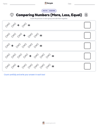 Comparing Numbers (More, Less, Equal) printable worksheet preview