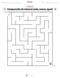 Vista previa de la hoja de trabajo imprimible de Comparación de números (más, menos, igual)