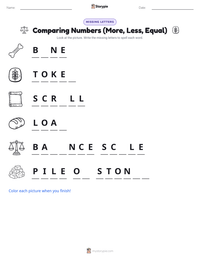 Comparing Numbers (More, Less, Equal) printable worksheet preview