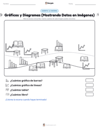 Vista previa de la hoja de trabajo imprimible de Gráficos y Diagramas (Mostrando Datos en Imágenes)