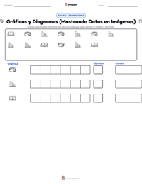 Vista previa de la hoja de trabajo imprimible de Gráficos y Diagramas (Mostrando Datos en Imágenes)