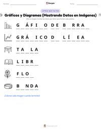 Vista previa de la hoja de trabajo imprimible de Gráficos y Diagramas (Mostrando Datos en Imágenes)