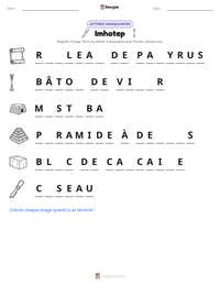 Aperçu de la feuille de travail imprimable Imhotep