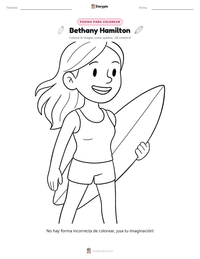 Página para colorear de Bethany Hamilton para niños