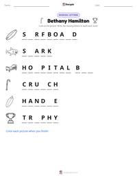 Bethany Hamilton printable worksheet preview