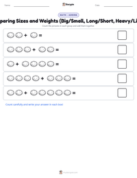 Comparing Sizes and Weights (Big/Small, Long/Short, Heavy/Light) printable worksheet preview