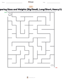 Comparing Sizes and Weights (Big/Small, Long/Short, Heavy/Light) printable worksheet preview