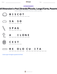 Anteprima della scheda stampabile di Confronto di Dimensioni e Pesi (Grande/Piccolo, Lungo/Corto, Pesante/Leggero)