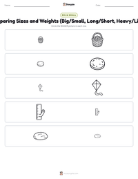 Comparing Sizes and Weights (Big/Small, Long/Short, Heavy/Light) printable worksheet preview