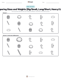Comparing Sizes and Weights (Big/Small, Long/Short, Heavy/Light) printable worksheet preview
