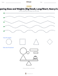 Comparing Sizes and Weights (Big/Small, Long/Short, Heavy/Light) printable worksheet preview