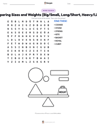 Comparing Sizes and Weights (Big/Small, Long/Short, Heavy/Light) printable worksheet preview