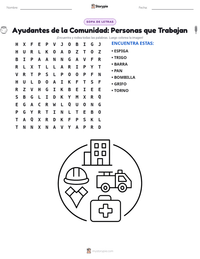 Vista previa de la hoja de trabajo imprimible de Ayudantes de la Comunidad: Personas que Trabajan