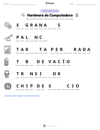 Vista previa de la hoja de trabajo imprimible de Hardware de Computadora
