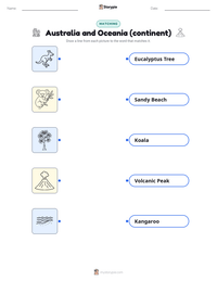 Australia and Oceania (continent) printable worksheet for kids